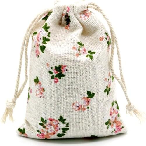 5pcs/lot 8x10cm Drawable Cotton Bags Small Pink Flower Printed Mini Jewelry Packaging Bags Dry Cotton Candy Storage Pouches