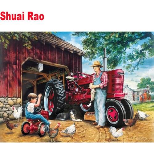 5 d DIY Diamond Painting tractor farm men and son Diamond mosaic Full Drill Square 3 d Picture Of Rhinestone Embroidery