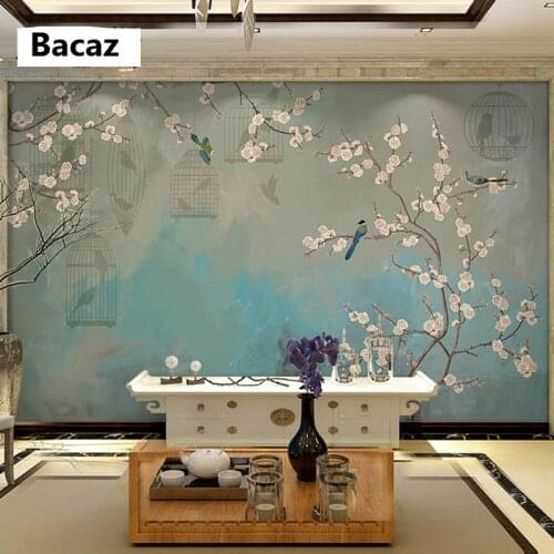 Bacaz Large Chinese Birds Trees Wallpaper Mural for Living Room TV Bacground Kitchen 3d Flower Mural 3d Wall Mural Wall paper