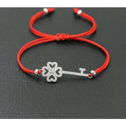 Brilliant Shiny Crystal Zircon Love Heart Key Bracelet Women Thin Red Rope Thread String Bracelet Girl Couples Lucky Jewelry