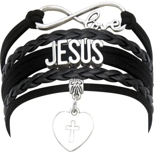 10PC/lot Infinity Love Jesus Heart Cross Charm Bracelet Christian Religious Faith Leather Wrap Bracelets For Women Men Jewelry
