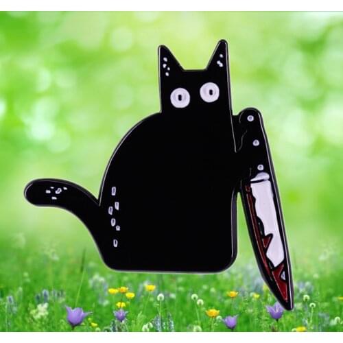 Slayer cat knife kitty Bloody Black Knifecat Enamel Pin spooky dark art brooch