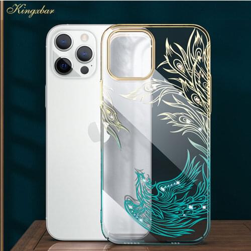 Kingxbar Luxury Phone Case for iPhone 12 pro/12 pro max Bling Crystal Transparent Hard Back Cover 12 Diamond Case Shockproof