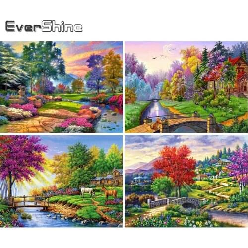 Evershine Diamond Painting Tree Scenery 5D Diamond Embroidery Lake Cross Stitch Rhinestone Mosaic Sale Spring Home Decoration