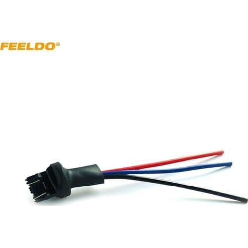 FEELDO 1PC Car 7443/7441/7444 LED Bulb Light Male Socket Plug Adapter With 3-wire Extended Wire #FD-1625