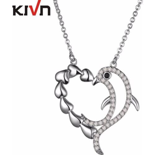 KIVN Fashion Jewelry Dolphin Heart CZ Cubic Zirconia Womens Girls Wedding Bridal Necklaces Birthday Gifts 10pcs Lot Wholesale