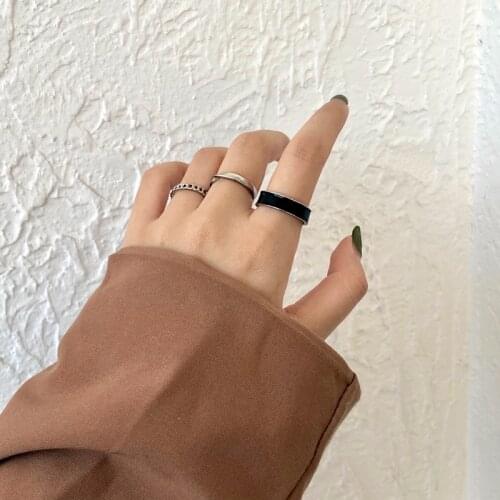 Korean Ring 3 Piece Set Simple Black Chain Twist Open adjustable Ring for Women Punk Fashion Trend Cool Girl Jewelry New 2021