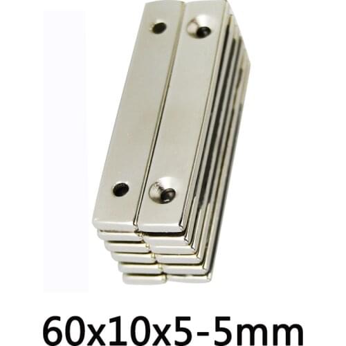 1~50PCS 60x10x5-5 mm N35 NdFeB Strong Sheet Rare Earth Magnet 2 holes 5mm Block Rectangular Magnets Strip Magnetic 60*10*5-5 mm