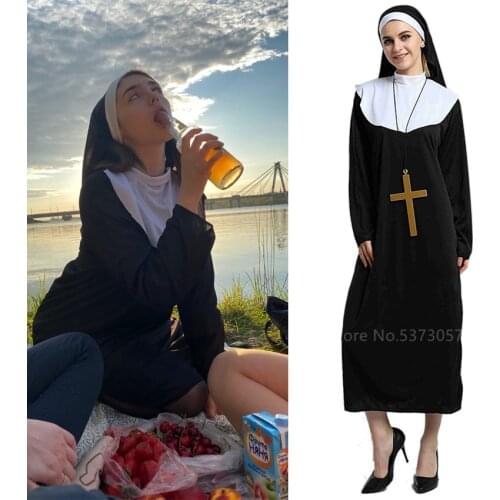 Missionary Cosplay Costumes for Women Halloween Carnival Priest Nun Long Robes Religious Pious Catholic Church Vintage Medieval