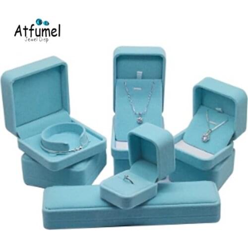 Blue Velvet Wedding Ring Holder Earring Necklace Pendant Bracelet Jewelry Organizer Box Engagement Necklace Holder Gem Gift Box