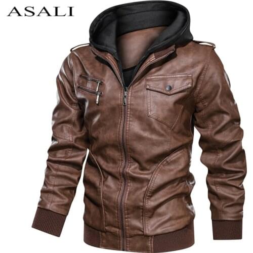 Men Hooded Autumn Winter Warm Casual Real Leather Jackets PU Coats Slim Fit Outerwear Male Zipper Motorcycle Genuine Leather