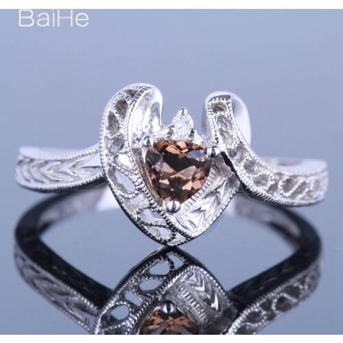 BAIHE Sterling Silver 925 1.0CT Trillion Flawless Genuine Smokey Quartz Anniversary Women Trendy Fine Jewelry Smokey Quartz Ring