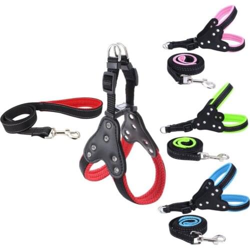 Leather Rhinestone Pet Dog Harness And Leash Set Reflective Dog Leash Lead Red Pet Leashes For Small Medium Large Dogs Cats