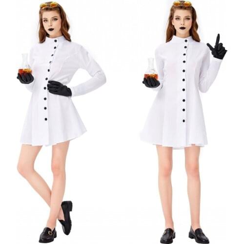 New Arrival Halloween Cosplay Costumes For Women Girls White Long Sleeve Scientist Doctor Nurse Chef Stage Show Clothes C55M204