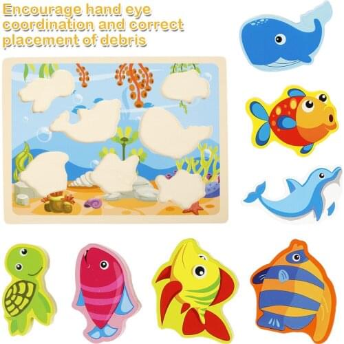 New Baby Montessori Toys Cartoon Animal Jigsaw Puzzle Cognitive Matching Stacking Children Wooden Educational Grab Board Toy