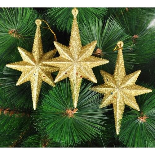 9pcs Gold/Red 12*8cm Bombing Star Pendant For Christmas Party Holiday Tree Venue Hanging Decoration