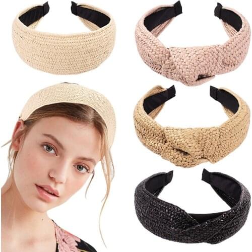 Top Knotted Handmade Straw Weave Headband For Women Girls Hair Bands Turban Hair Hoop Bezel Female Hair Accessories