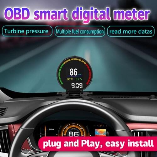 RMLKS P15 OBD2 Heads Up Display Hud Display Car OBD Speed Projector Digital Car Speedometer Mileage Fuel Consumption RPM Temp