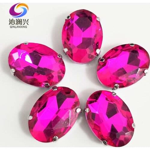 Rose red oval shape High quality Glass Crystal flatback sew on claw rhinestones with holes,Diy/Clothing accessories SWT08