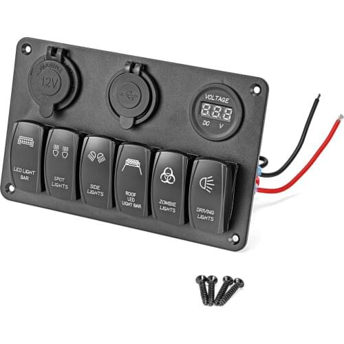 Six In One Switch Panel Universal Fit Car Motorcycle SUV ATV UTV Boat Marine Ship Yacht Etc 5 Pin SPST Rocker Switch 12V 24V DC