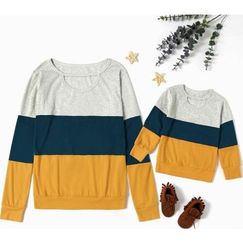 Mumbabes Mother Daughter Patchwork Sweaters Long Sleeve Shirts Cotton Family Clothing Women Baby Boy Sweatshirts Fashion Outfits