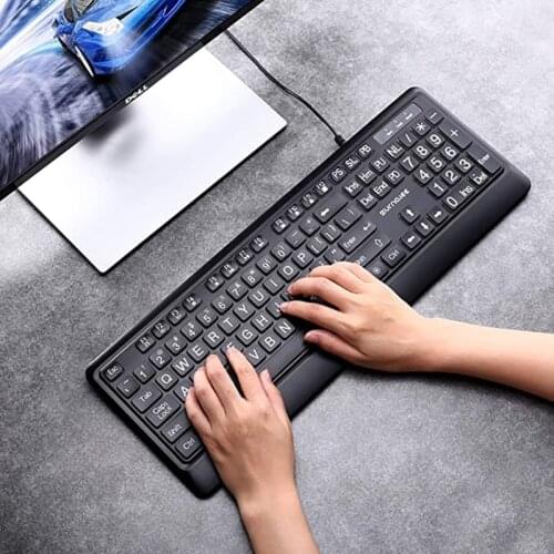USB Wired Backlit Keyboard Big Print Letter with White Illuminated LED Backlit Keyboard 104 Keys Standard Full Size AXFY
