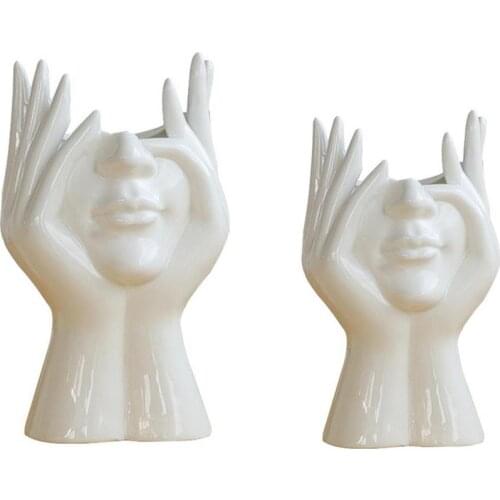 Nordic Style Human Face Art Flower Vase Ceramic Vase Ornaments Crafts Home Room Office Decor Dry Flower Arrangement Vase