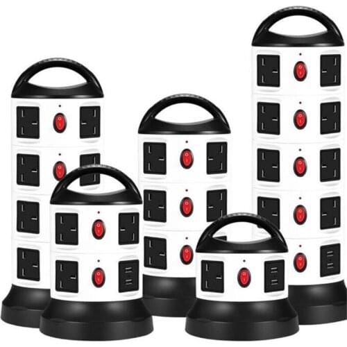 PLYMOTON UK Plug Vertical Power Strip Surge Overload Protector Multiple Sockets 3/7/11/15/19 AC Outlets Plug Socket with USB