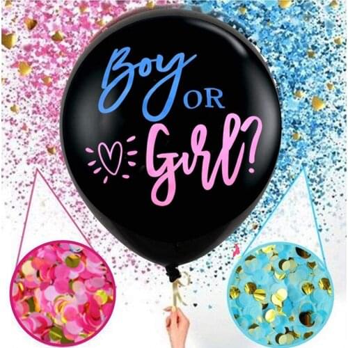 36" Baby Gender Reveal Balloon Black Balloons with Pink and Blue Confetti Packs for Boy Girl Baby Shower Party Supplies