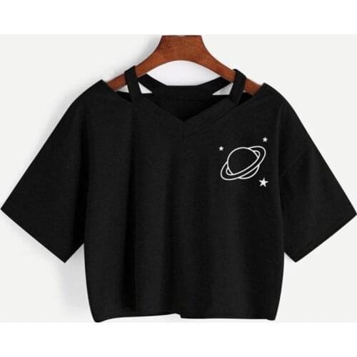 Girls Tops High Quality Casual Planet Printed Tank Short Sleeve Top Crop T-Shirt Summer Tops for Women New