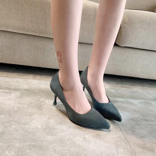 New High Quality Pointed Toe High Heels Shoes Female Frosted Leather Fashion Thin Heels Women Pumps Luxury Shoes Women W37-58