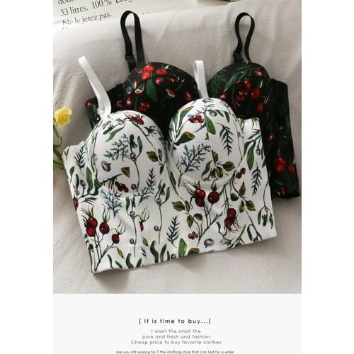 2021 summer sweet print all-match small breasts show big underwear bra womens sling gathered wrap the chest fairy tank top wome