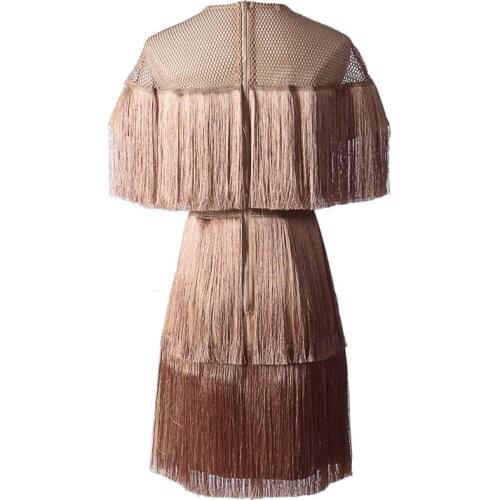 2018 Summer Celebrity Evening Party Dress Women White Black Short Sleeve Mesh Sexy Hollow Out Fringe Tassel Dress Vestidos