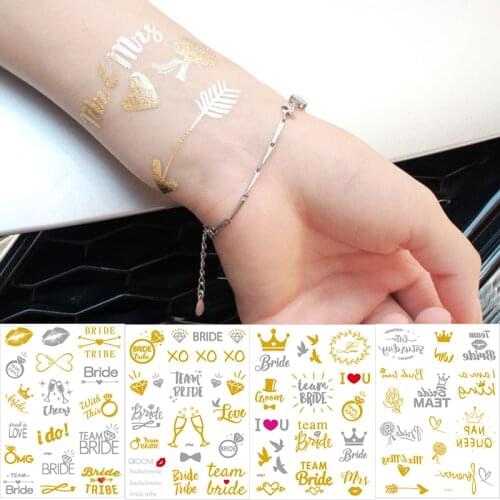 1sheet large Team bride tribe Flash Temporary Tattoo Gold silver Metallic arrow love party Bridesmaid shower wedding decoration