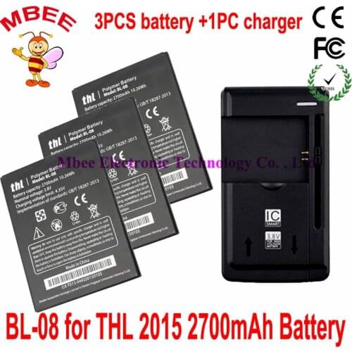 1LOT=1PC Universal Dock Charger +3PCS 2700mAh Original BL-08 THL 2015 Battery Batterie Bateria Accumulator AKKU PIL