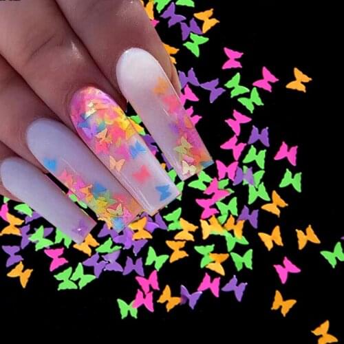 10g/bag Fluorescence Butterfly Nail Art Glitter Flakes 3D Neon colourful Stars Nail Sequin Glitters Acrylic Gel Nails Decoration