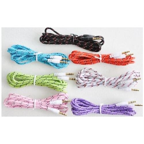 3.5mm Stereo Audio AUX Cable Braided Woven Fabric wire Auxiliary Cords Jack Male to Male M /M 1m Lead 500PCS