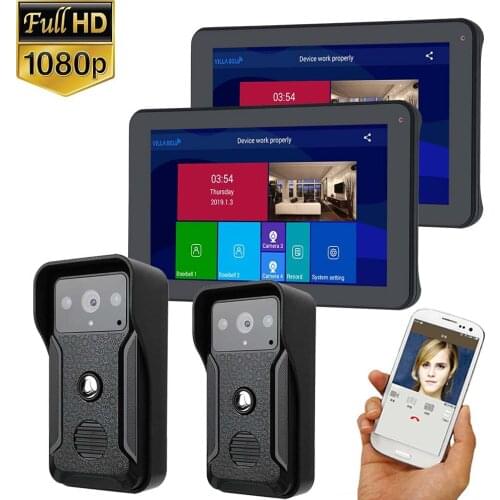 9 inch 2 Monitor Wifi Wireless Video Door Phone Doorbell Intercom Entry System with 2Pcs HD 1080P Wired Camera Night Vision