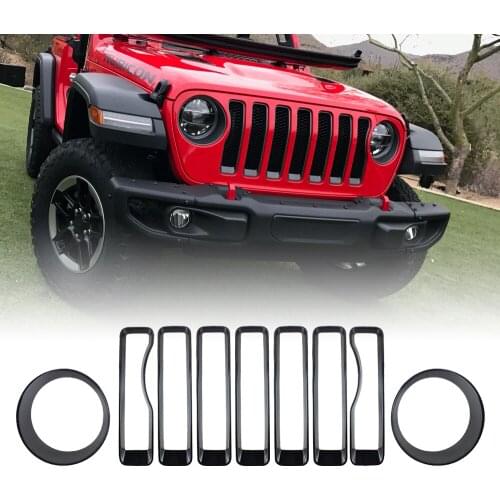 9PCS/set Headlight Turn Light Cover Grill Cover Accessories Auto Decor for Jeep Wrangler JL Sport 2018 Front Grille Trim Inserts