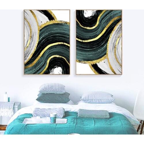 Abstract Green Stripes Combination White Canvas Paintings Poster And Print Decorative Wall Art Pictures Living Room
