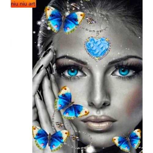 Diamond Embroidery Woman Full Square Round Diamond Painting Portrait Cross Stitch Mosaic Butterfly Handmade Hobby