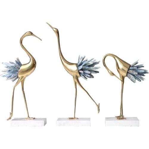 Art deco design crystal crane home decorations copper desk deco showroom crafts