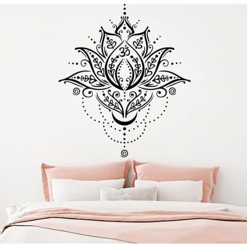 Bohemian Style Lotus Vinyl Wall Decal Meditation Yoga Spa Center Lotus Flower Symbol Stickers Removable Home Bedroom Mural Z404