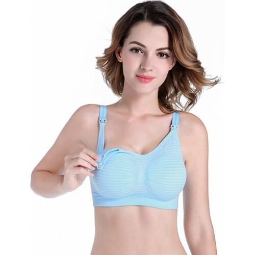 Women No Steel Ring Bra Maternity Intimate Ladies Button Stripe Lactation Bra nursing breastfeeding bra biustonosz do karmienia