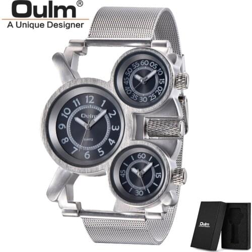 OULM HT1167 Mens Watches Dropshipping Top Brand Luxury Military Quartz Watch Unique 3 Small Dials Mesh Strap Male Wristwatch
