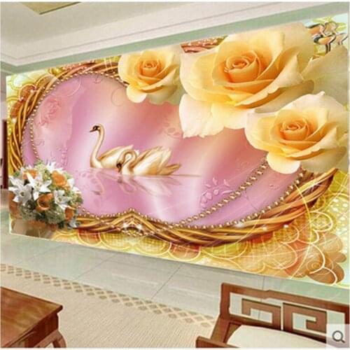 Custom mural 3d rose swan romantic wedding Bedroom living room Background wall mural cafe wallpaper