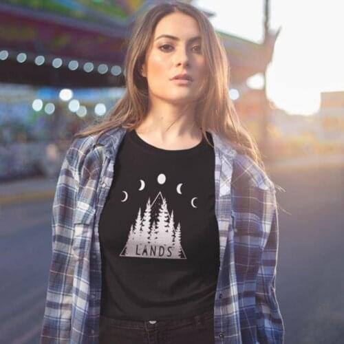 Moon Gaze 100%Cotton T-shirt Funny Women Astronomical Tee Shirt Top Casual Short Sleeve Moon Phase Graphic Tshirt Drop Shipping