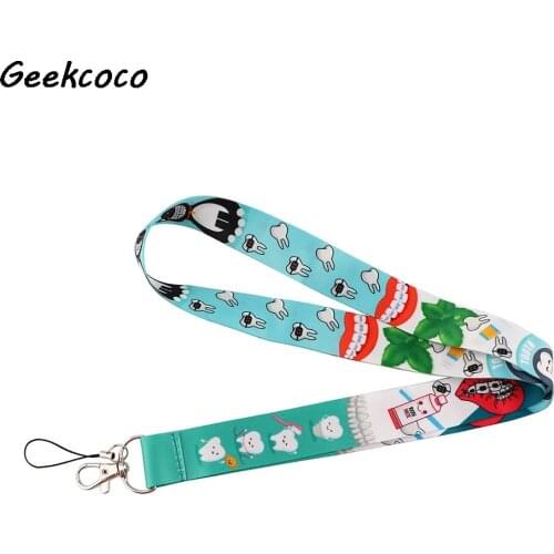 J2291 Cartoon Protect teeth keychains Accessory Mobile Phone USB ID Badge Holder Key Strap Neck lanyard For Dentist