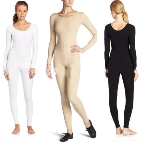 Adult Women Full Body Ballet Dance Unitard Long Sleeve Black Nude Leotard Spandex Ballet Bodytights Dance Bodysuit