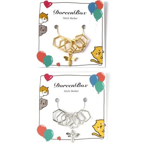 Doreenbox Stitch Markers for Crochet Gold-plated/Silver Bee Hexagonal Metal Ring High Quality Knitting Tool Accessories-6pcs/set